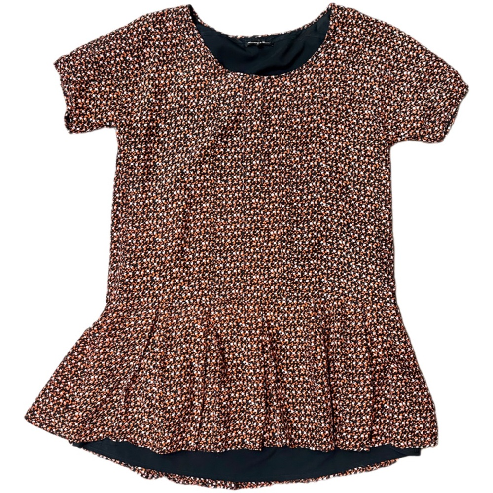 Chic Women's Patterned Blouse - Black, Orange, Pink